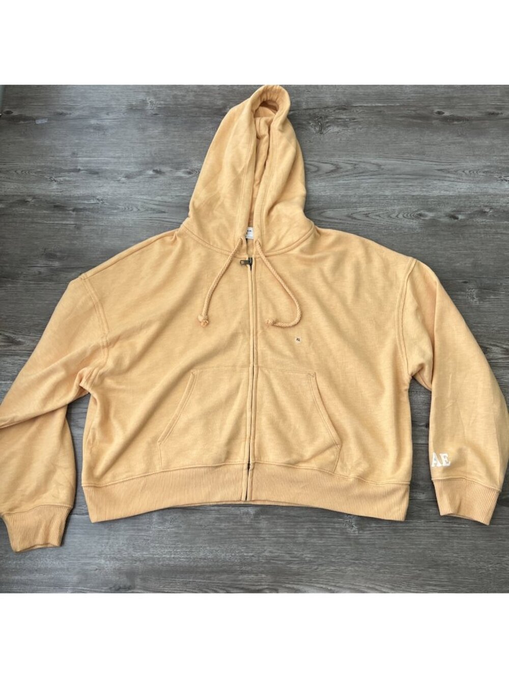 American Eagle Full Zip Cropped Hoodie Womens XL Mustard Yellow Fleece NWT